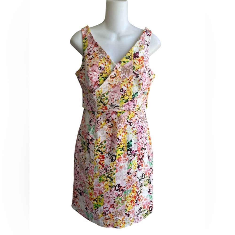 Jessica Simpson Sheath Dress Yellow Pink Floral Sleeveless Lined Ladies SIze 4